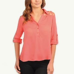 *Clearance* Krazy Kitty Coral Chiffon Blouse